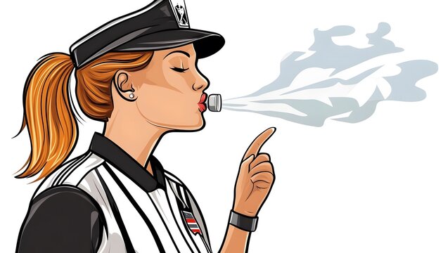 female referee blowing whistle, pointing, cartoon style clip art preview
