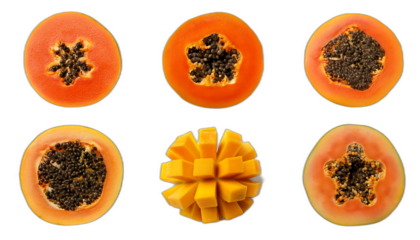  Papaya dall'alto- Sei set di papaye su uno sfondo bianco. Ogni set comprende una papaya int_1(285)