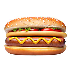 Classic hot dog with ketchup and mustard sauce isolated on transparent background