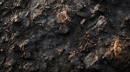 Rich dark soil with detailed texture showing layers of earth, freshly turned and ready for planting, creating a natural, organic scene