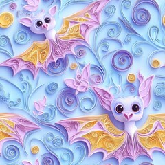 Fototapeta premium seamless pattern of 3D bat animal , paper quill patterns. 