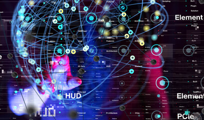 Neural network 3D illustration. Big data and cybersecurity