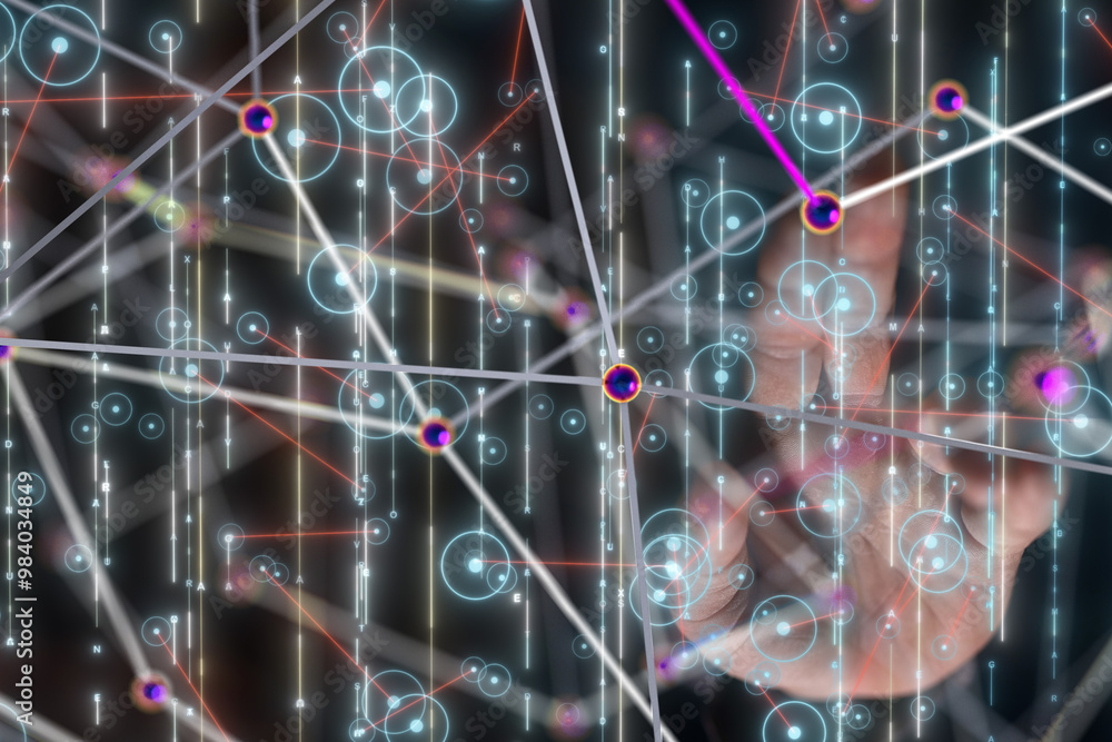 Poster neural network 3d illustration. big data and cybersecurity - 3d