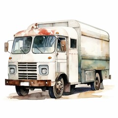 Vintage delivery truck, white isolate background.