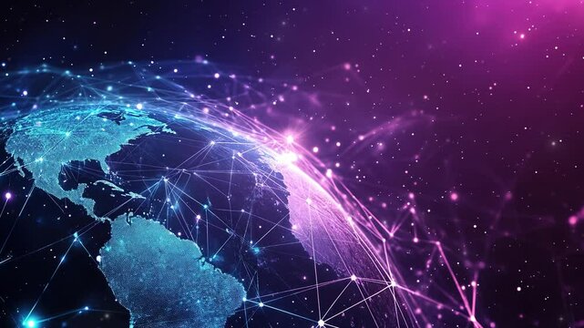 Abstract tech background with global network and digital connection. Digital data globe. Global network. Global internet business. Futuristic digital world. Symbolizing global connectivity. Copy space