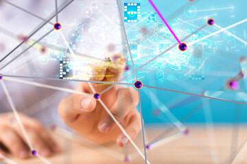 Neural network 3D illustration. Big data and cybersecurity - 3d