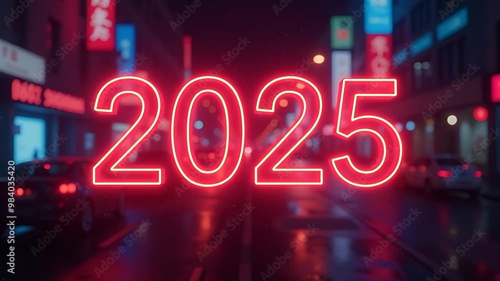 Fototapete sign with glowing neon text in the center 