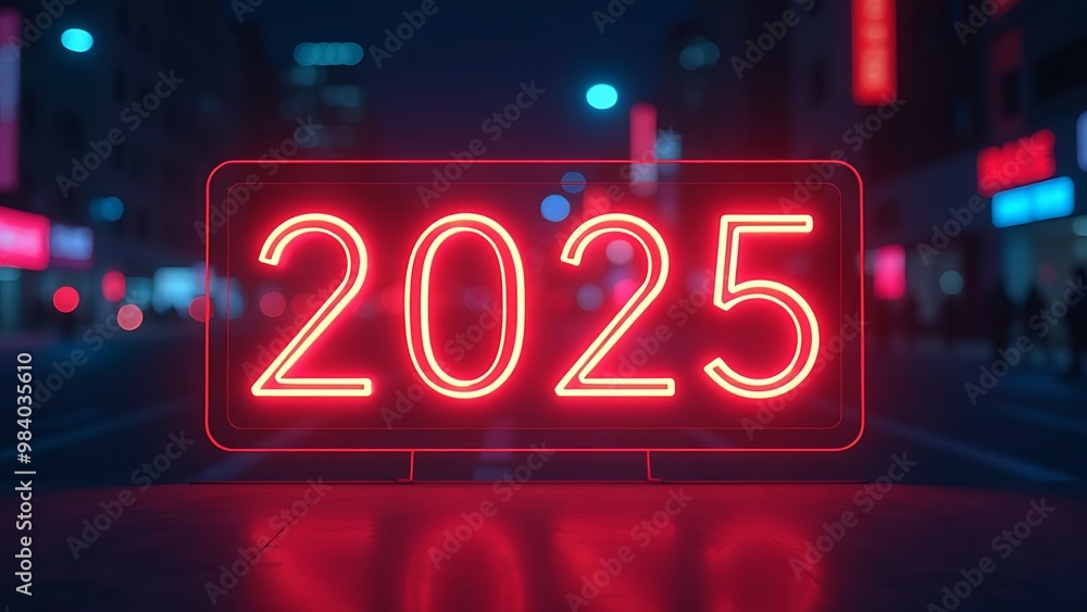 Fototapete sign with glowing neon text in the center 