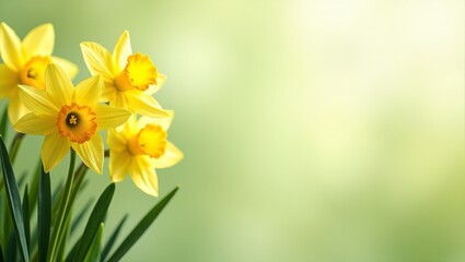 Obraz premium Vibrant daffodils on soft green background perfect for spring greetings
