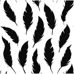 Obraz premium Seamless Fluffy Feathers and Plume Quills Silhouettes.