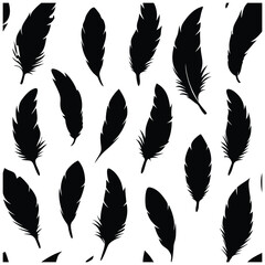 Seamless Fluffy Feathers and Plume Quills Silhouettes.