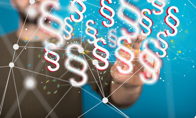 Businessman using 3D rendering digital paragraph law symbol
