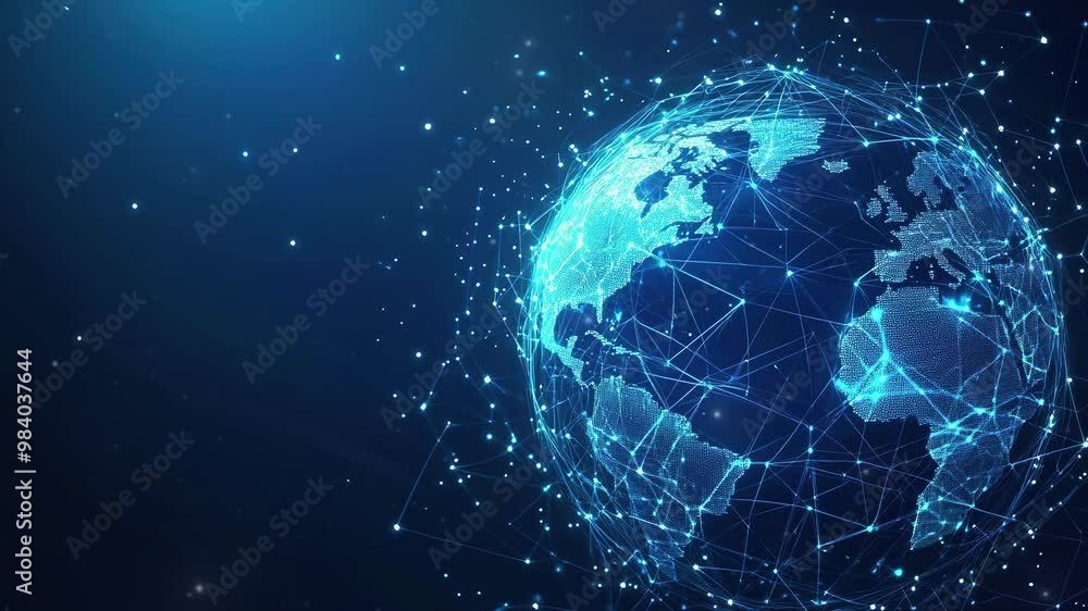 Poster abstract tech background with global network and digital connection. digital data globe. global netw