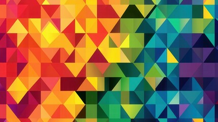 Fototapeta premium A colorful abstract painting with many different colored triangles. The painting is full of bright colors and has a lively, energetic feel to it