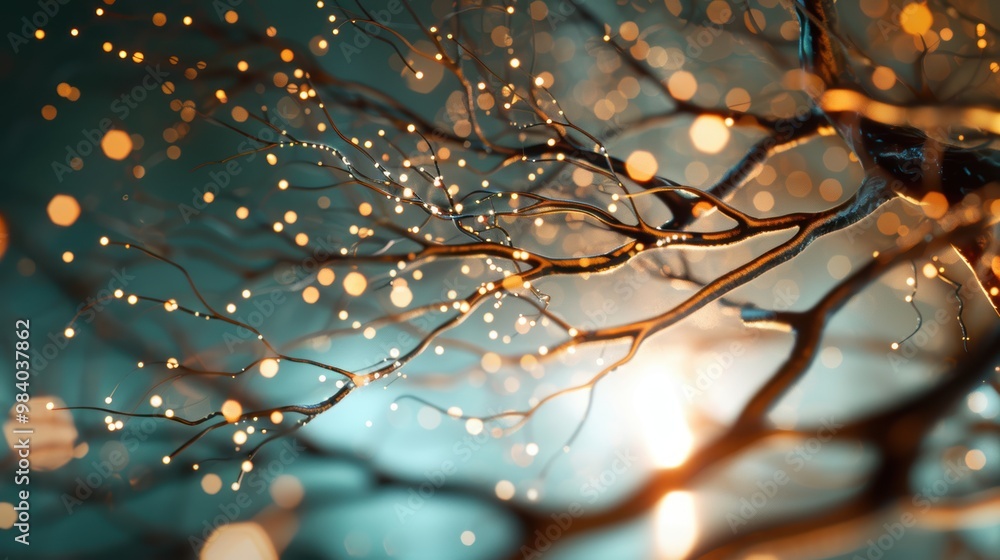 Poster A close up of a neuron, its intricate network of dendrites and axons represented by swirling, abstract lines, symbolizing the flow of information within the brain.