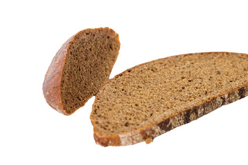 Close up shot of pieces of brown bread on the transparent background