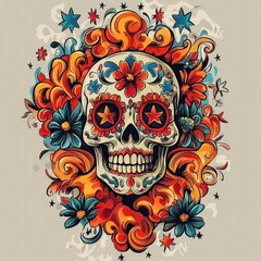 Sugar Skull with Floral Ornament