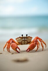Crab Close Up on blurred beach background
