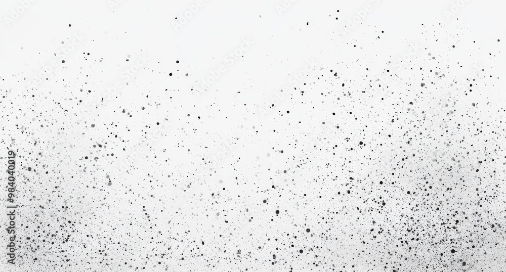 Poster a white background with a lot of black dots. the dots are scattered all over the background, creatin