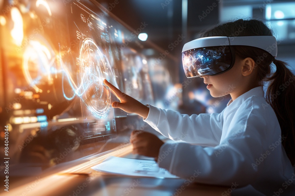 Poster child using virtual reality technology in innovation lab