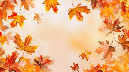 Fototapeta premium Autumn orange banner with blurred maple leaves, ideal for seasonal designs and fall projects.