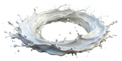 Dynamic Circular Splash of White Liquid Against Minimalist Background Captivating Mid-Air Motion with Glossy Texture and Organic Fluidity, Evoking Freshness and Purity