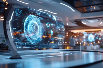 Futuristic Digital Interface in Modern Office Setting