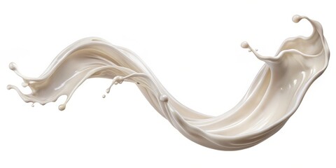 Elegant S-Shape Splash Close-Up of Creamy White Liquid in Dynamic Motion Against Minimalist White Background, Capturing Fluidity, Energy, and Glossy Textures in Abstract