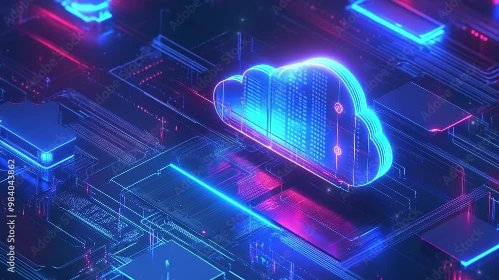 Poster cloud computing technology. data center and network connection. futuristic technology background. fu