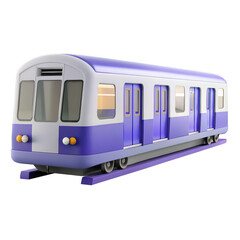 Image showing a 3D rendering of a modern purple and white subway train. ​​The design of the subway train includes clear lines and several windows.