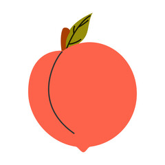Minimalist whole peach with leaf in bright colors. Ideal for food packaging, health, and summer concepts