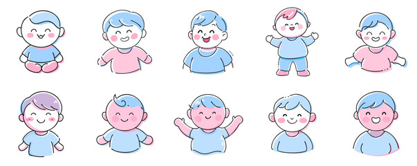 Happy Kid Cartoon Set Illustration