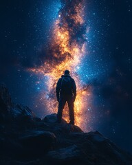 Obraz premium Person Gazing at Colorful Galaxy in Night Sky