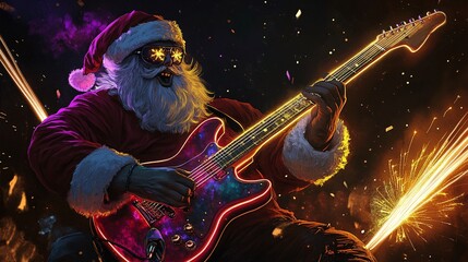 santa claus is playing electric guitar