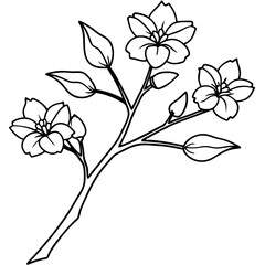 tree branch with flowers outline coloring book page line art drawing