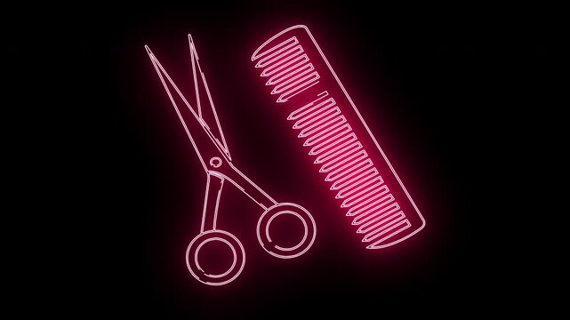 a pair of scissors and a comb with a pink light