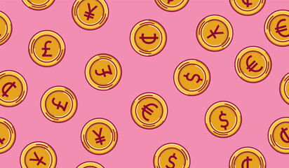 Cute currency coins pattern background vector design