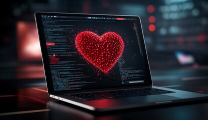 Heart shaped lock on open laptop screen symbolizing data security