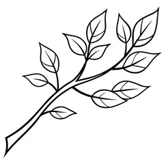 tree branch with leaves outline coloring book page line art drawing