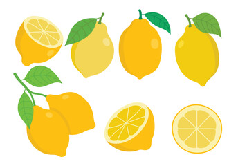 Lemon fruit vector set cute cartoon style. isolated on white background.