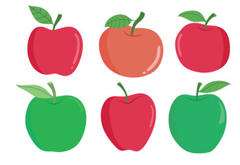 Apple fruit vector set cute cartoon style. isolated on white background.