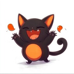 Cute Cartoon Black Cat with Orange Markings and Big Grin