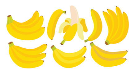 Banana fruit vector set cute cartoon style. isolated on white background.