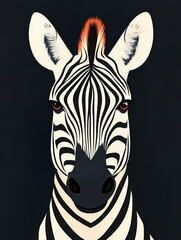 portrait of a zebra face on dark background