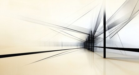 Obraz premium Black and White Line Drawing of an Architectural Structure with Abstract Lines