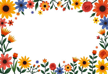 Obraz premium Floral Frame Beautiful Border of Daisies and Blossoms Nature Beauty in Spring and Summer