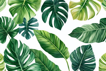 Fototapeta premium Tropical leaves pattern on white background 