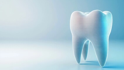 3D low-poly tooth model made of lines and dots on white background