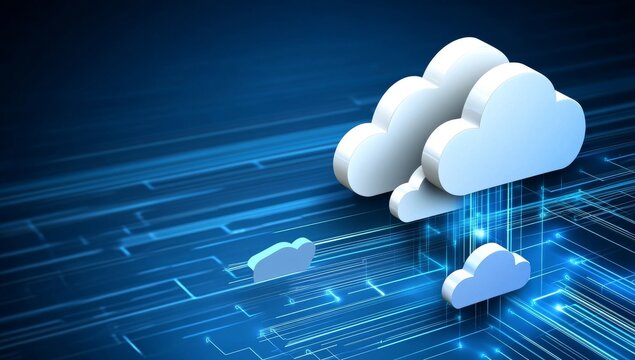 Isometric Illustration of Cloud Computing with Multiple Devices Connected to a Server