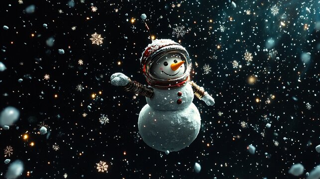 christmas, a snowman astronaut in space